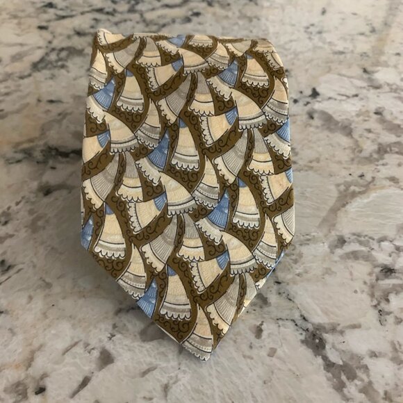 Valentino Cravatte Men’s Silk Tie Made in Italy Beige Brown Blue Gold Black - Picture 2 of 9